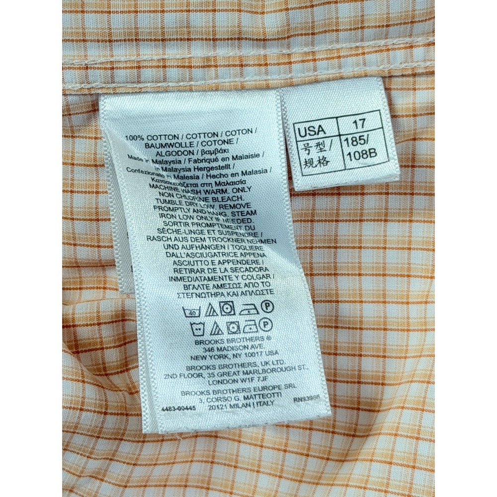 Brooks Brothers Madison Orange Check Non-Iron Dress Shirt Mens 17-33 Supima 0153 - Picture 4 of 5